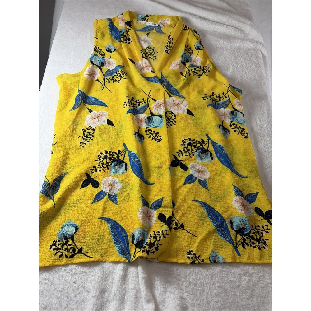 violet claire blouse XL Yellow Floral Flowy Sleeveless Cottagecore Retro Spring